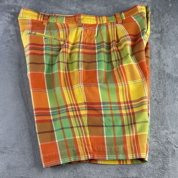 Polo Ralph Lauren Shorts Mens 36 Tyler Orange Green Loud Plaid Preppy‎ Pleated - Picture 4 of 12